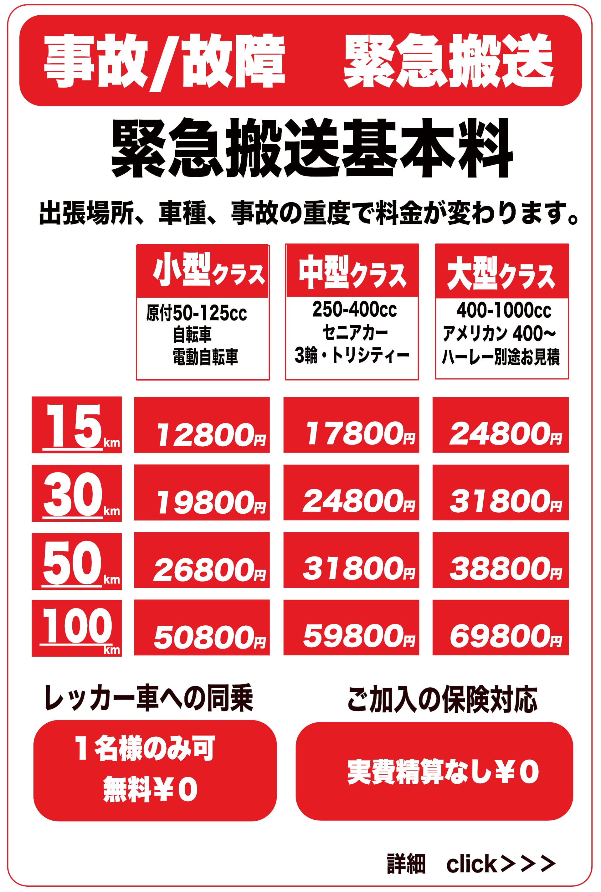 バイクレッカー料金表